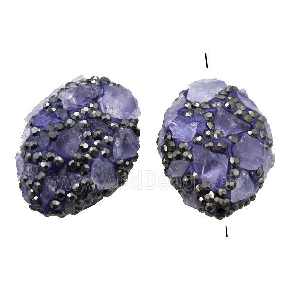 Clay oval Beads paved rhinestone with Amethyst