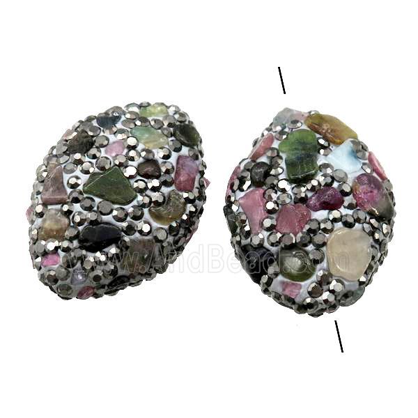 Clay oval Beads paved rhinestone with Tourmaline