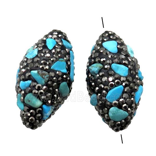 Clay barrel Beads paved rhinestone with Turquoise, rice