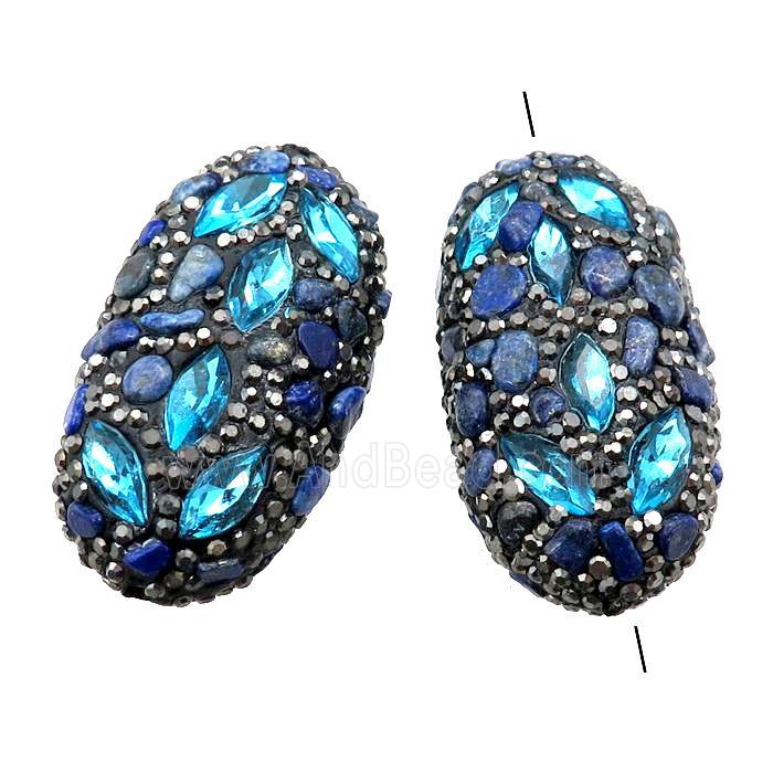 Clay oval Beads paved rhinestone with blue crystal glass