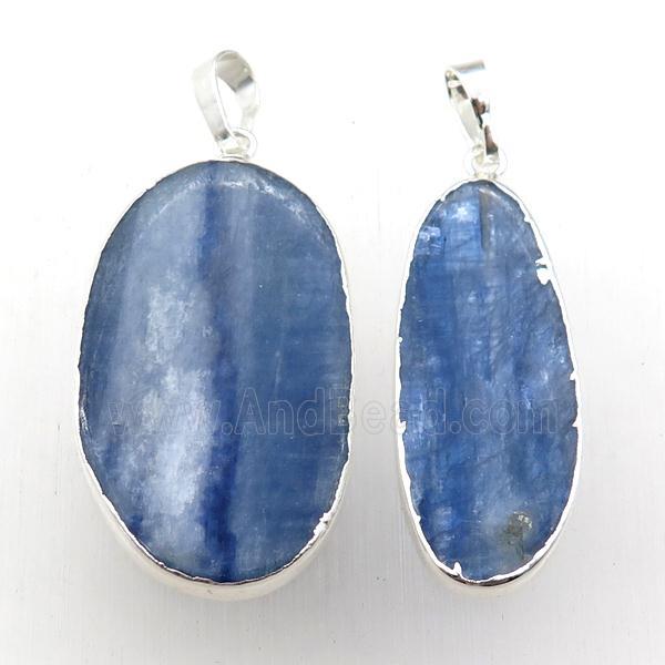 blue Kyanite pendant, oval, silver plated