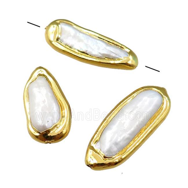 Cultured Pearl Beads, freeform, gold plated