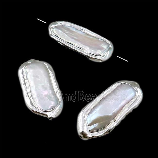 Cultured Pearl Beads, freeform, silver plated