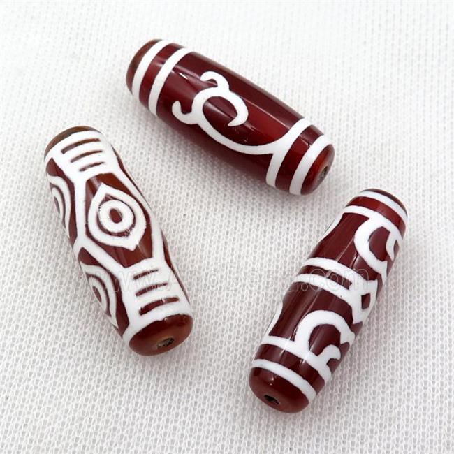 red Dzi Agate barrel beads, mixed