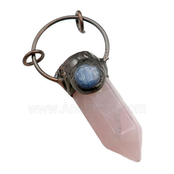 Rose Quartz bullet pendant, antique red