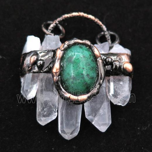 Crystal Quartz stick pendant, antique red