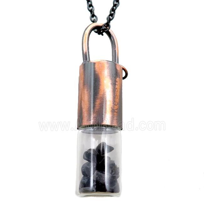 copper perfume bottle Necklace with onyx, antique red