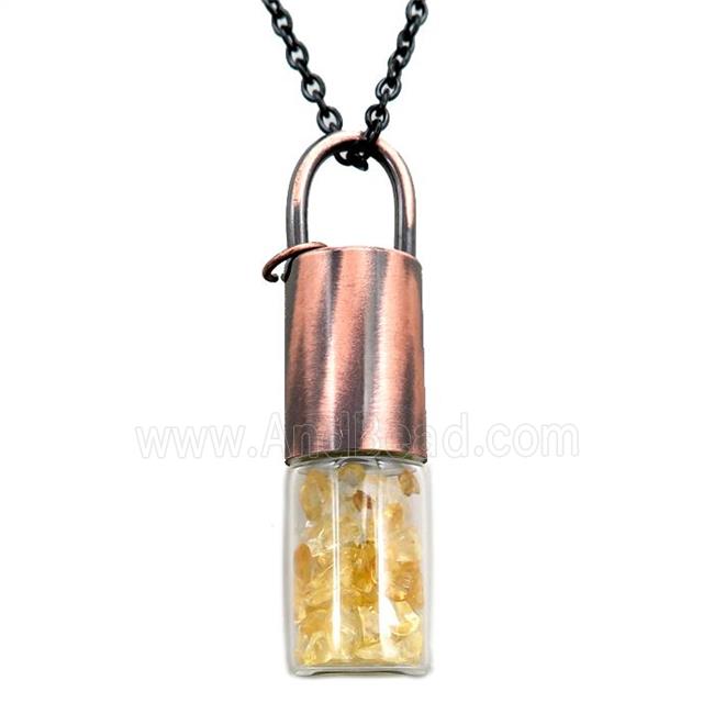 copper perfume bottle Necklace with citrine, antique red