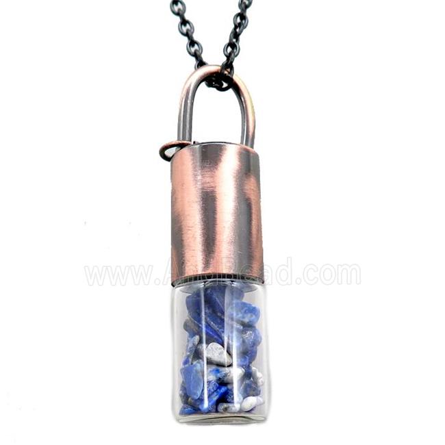 copper perfume bottle Necklace with lapis, antique red