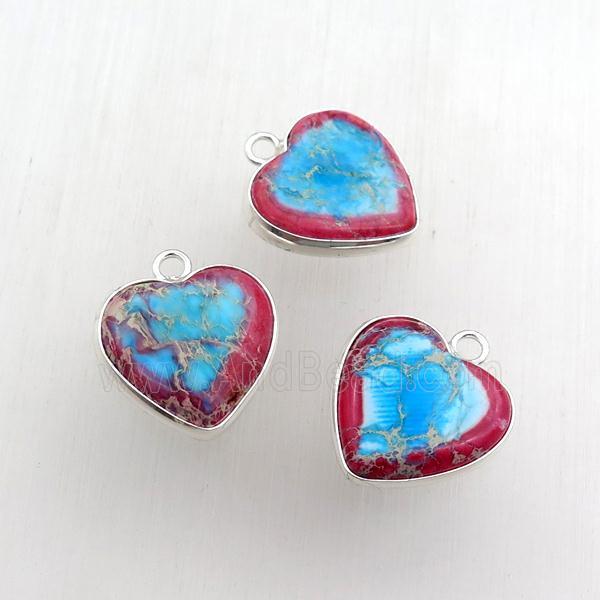 multicolor Imperial Jasper heart pendant, dye, silver plated