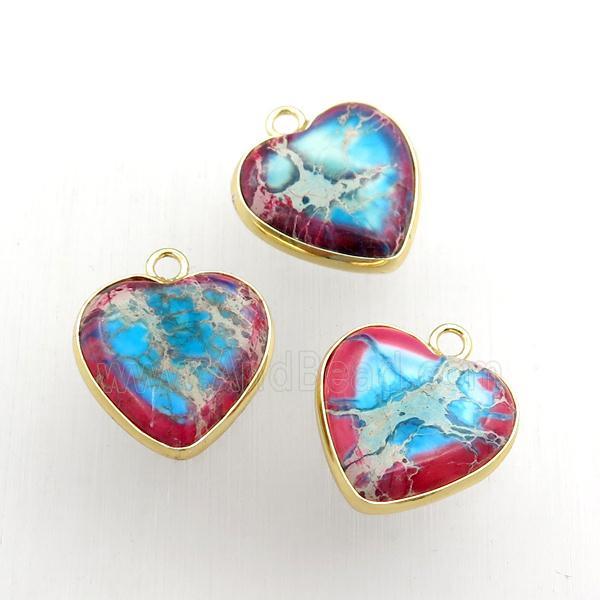 multicolor Imperial Jasper heart pendant, dye, gold plated