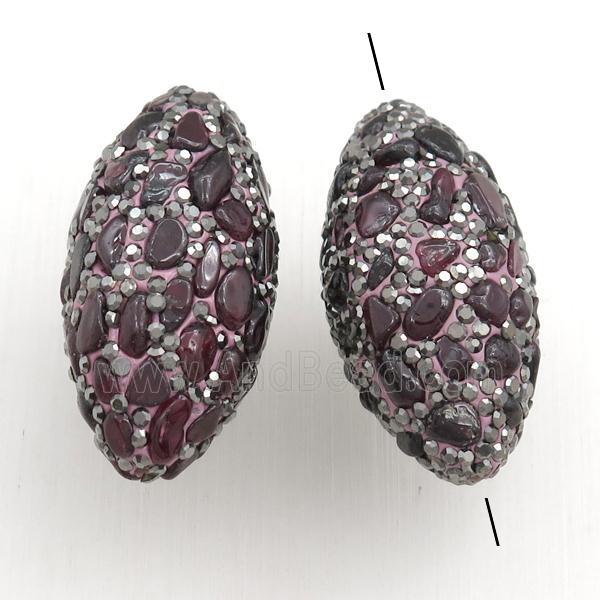 Clay rice Beads Paved Rhinestone with garnet