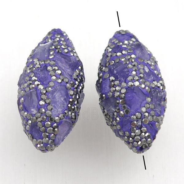 Clay barrel Beads Paved Rhinestone with amethyst