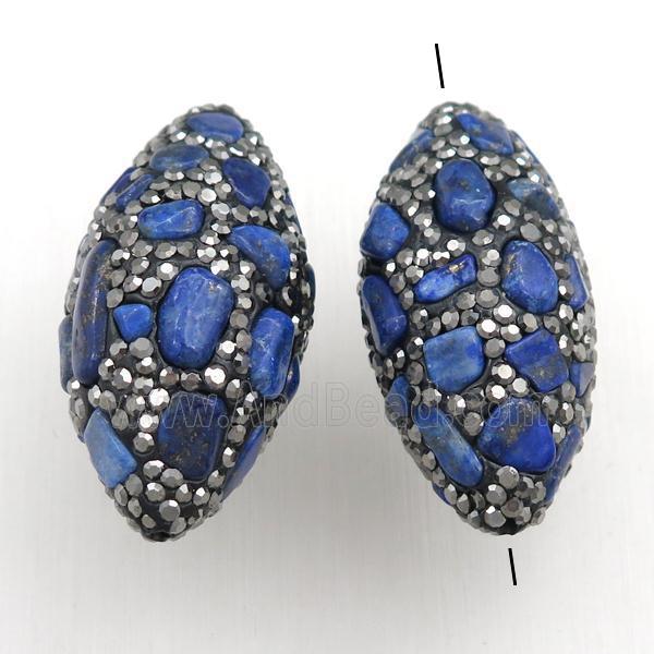 Clay rice Beads Paved Rhinestone with lapis