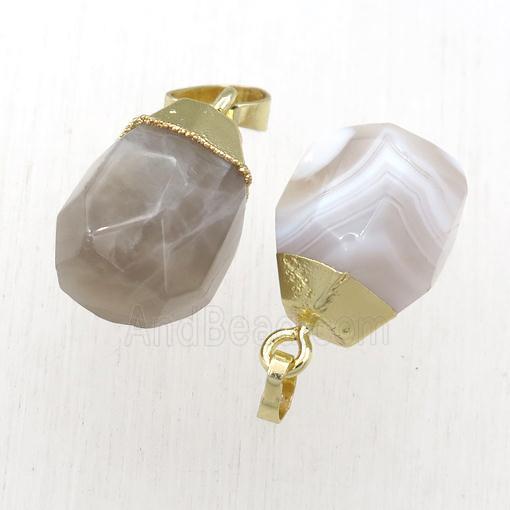 white Agate pendant, faceted teardrop