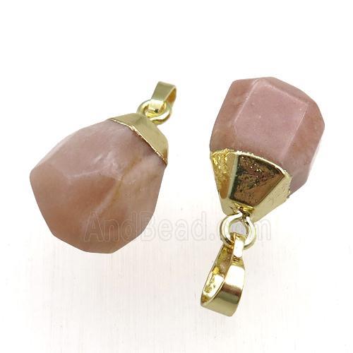 peach SunStone pendant, faceted teardrop