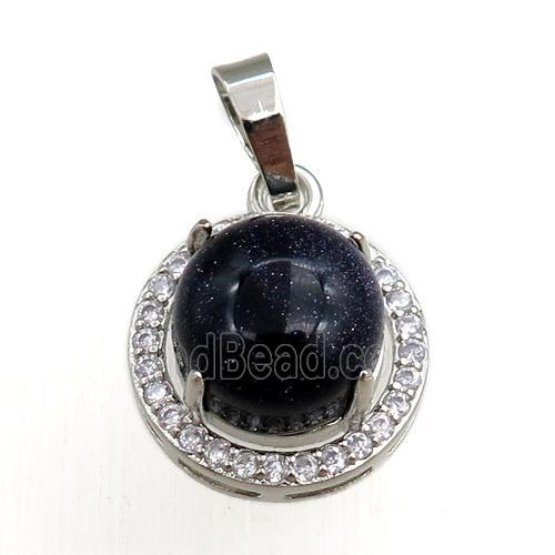 black onyx agate pendant paved rhinestone, circle, platinum plated