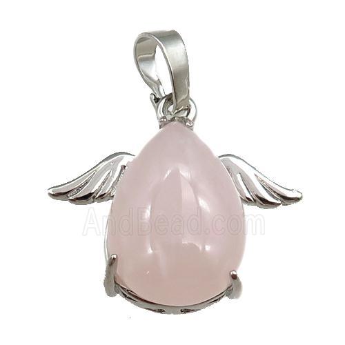 rose quartz angel pendant, platinum plated