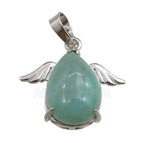 green aventurine angel pendant, platinum plated