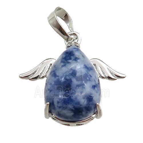 blue sodalite angel pendant, platinum plated
