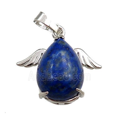 lapis angel pendant, platinum plated