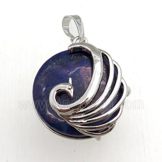blue lapis circle pendant with phoenix