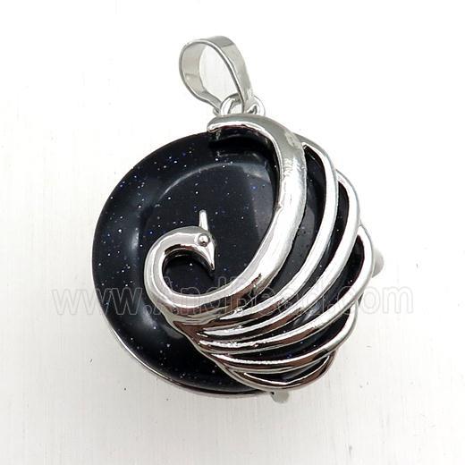 blue sandstone circle pendant with phoenix