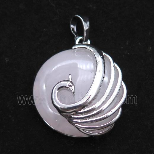 rose quartz circle pendant with phoenix