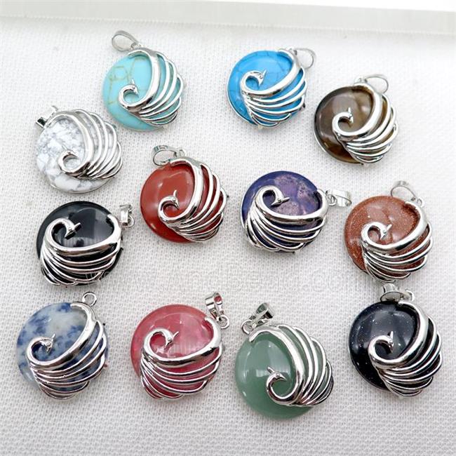 mixed gemstone circle pendant with phoenix