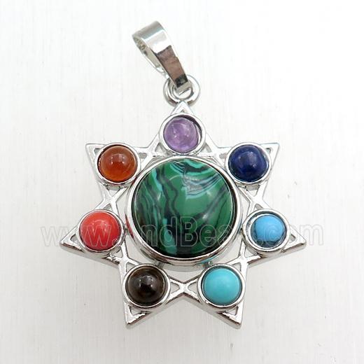 malachite chakra pendant, platinum plated