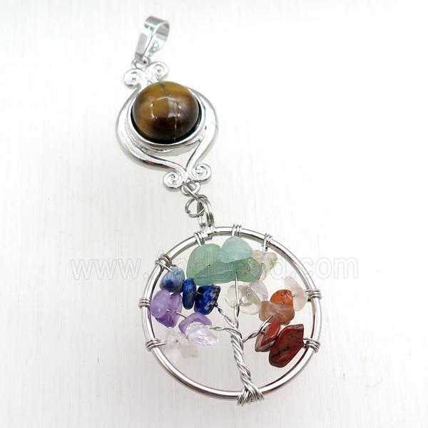 tiger eye stone chakra pendant with tree of life