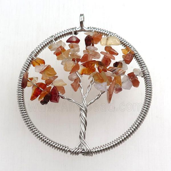 red carnelian pendant, tree of life, wire wrapped
