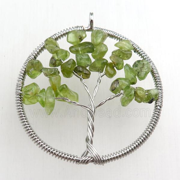 green prehnite pendant, tree of life, wire wrapped