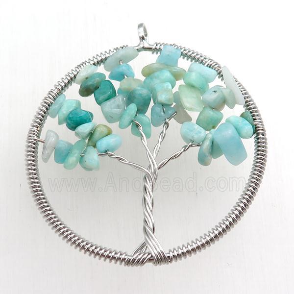 green amazonite pendant, tree of life, wire wrapped