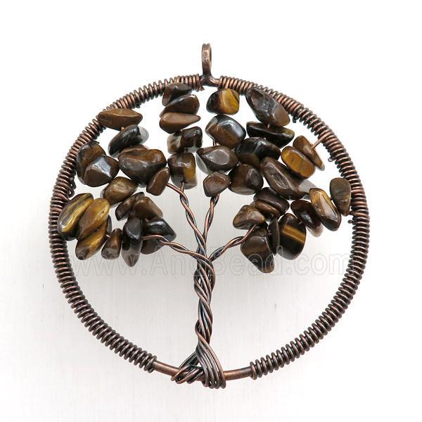 tiger eye stone pendant, tree of life, wire wrapped