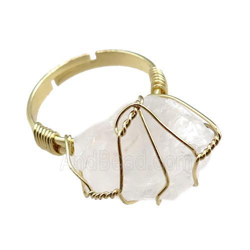clear quartz Rings, adjustable, wier wrapped