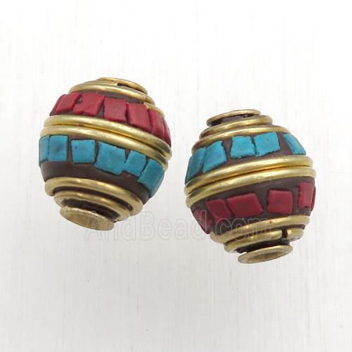 tibetan style beads, brass, barrel