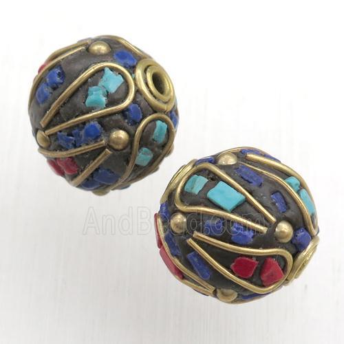 tibetan style beads, brass, round