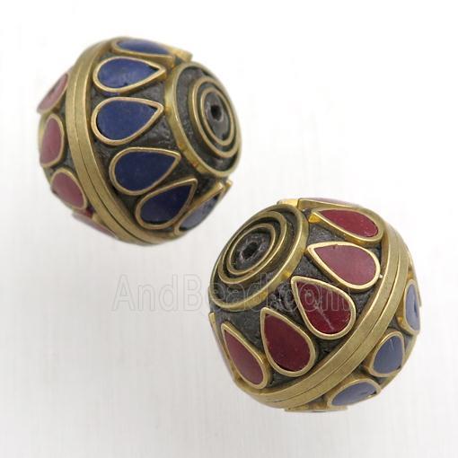 tibetan style beads, brass, round