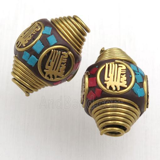tibetan style beads, brass, barrel