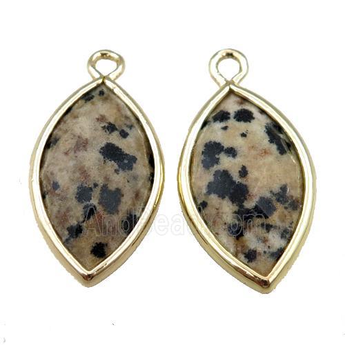 black dalmatian jasper pendant, faceted horseeye, gold palted