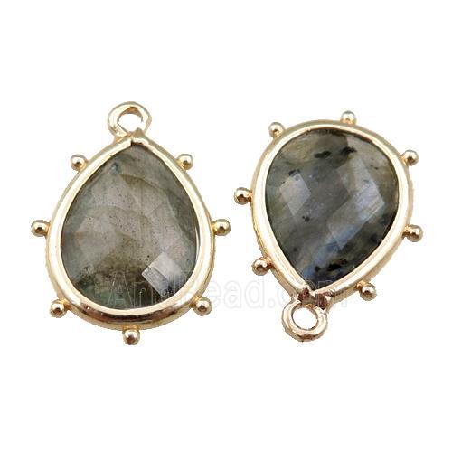 labradorite pendant, faceted teardrop, gold plated