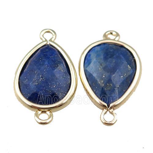 blue Lapis Lazuli connector, faceted teardrop, gold plated