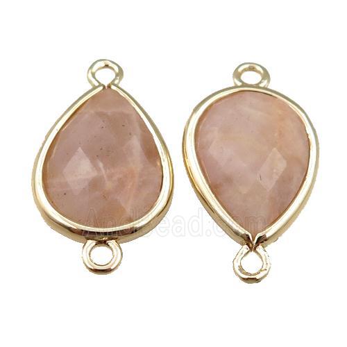 peach moonstone connector, faceted teardrop, gold plated