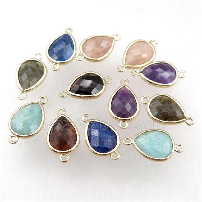 mix Gemstone connector, faceted teardrop, gold plated