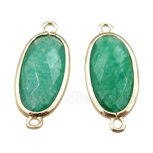 green jade connector, faceted oval, gold plated