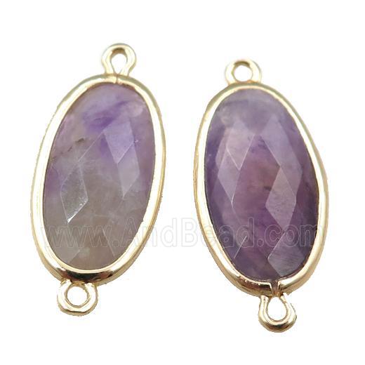 purple Amethyst connector, faceted oval, gold plated