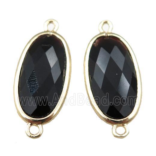 black Onyx Agate connector, faceted oval, gold plated