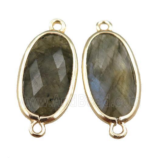 Labradorite connector, faceted oval, gold plated