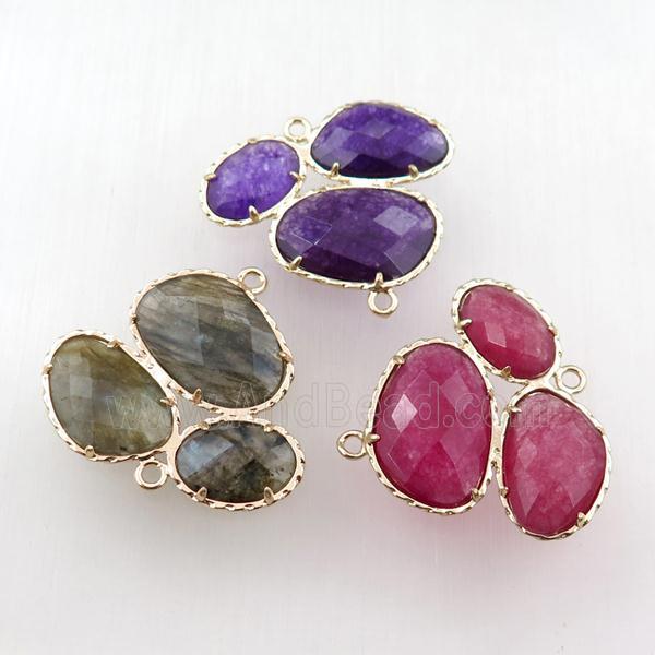 mixed Gemstone connector, triangle, gold plated